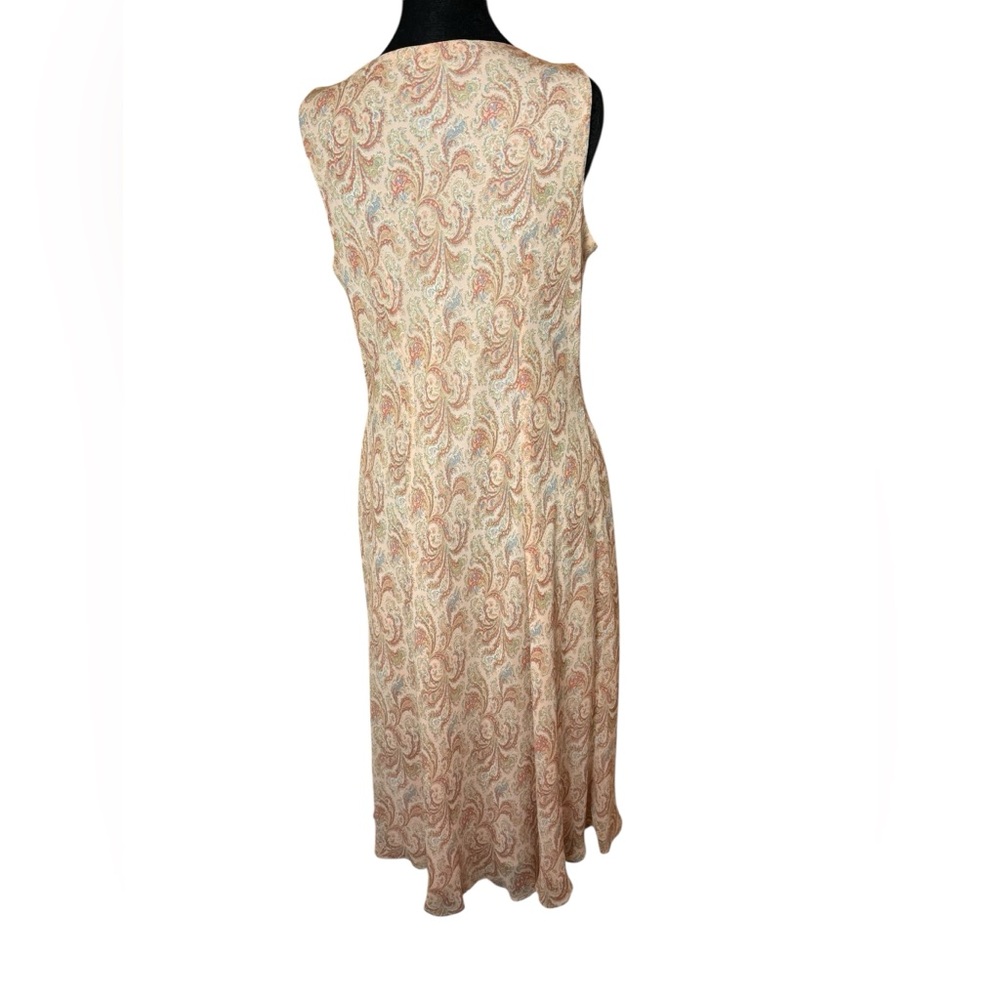 Ann Taylor 100% Silk Paisley Midi Dress Sleeveless Pink Tan Size 12 - Picture 6 of 10